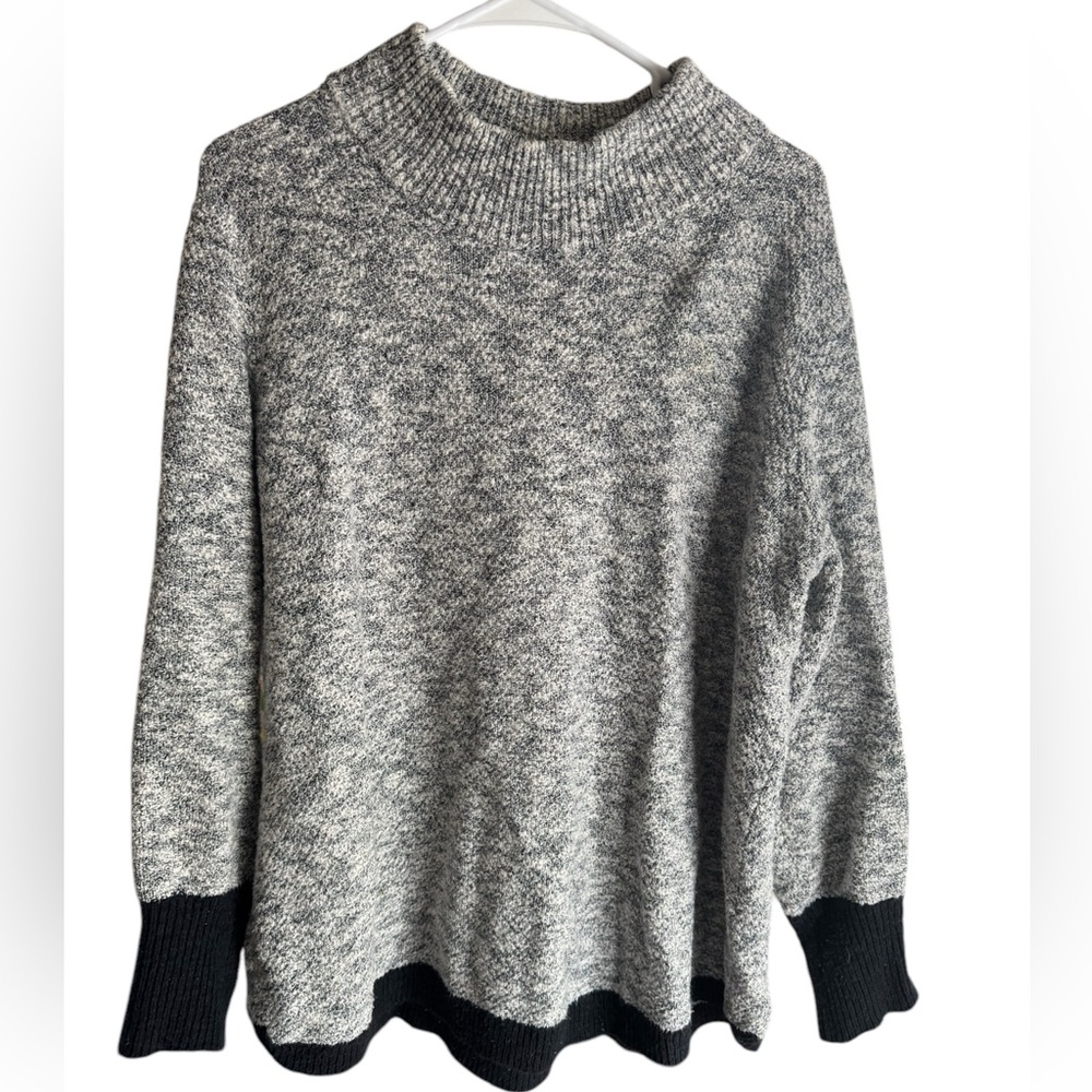 L. L. Bean Cowl Neck Sweater in gray with navy detail
